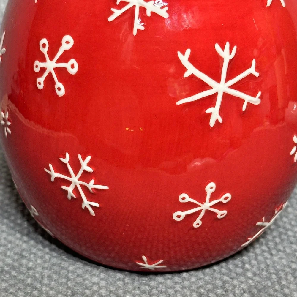 Hallmark Snowman Merry Days Red Ceramic Holiday Cookie Jar Snowflake Christmas